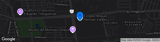 Map showing Estadio Miguel Alemán Valdés