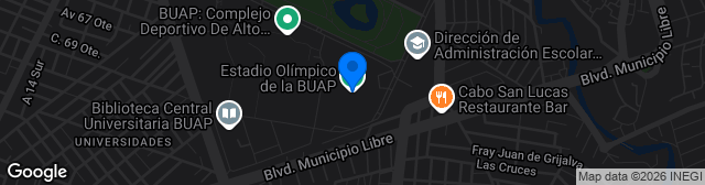 Map showing Estadio Universitario BUAP