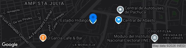 Map showing Estadio Hidalgo