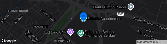 Map showing Estadio Cuauhtémoc