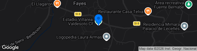 Map showing Estadio Villarea. Valdesoto C.F.