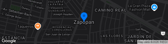 Map showing Estadio Club Deportivo Universidad de Guadalajara