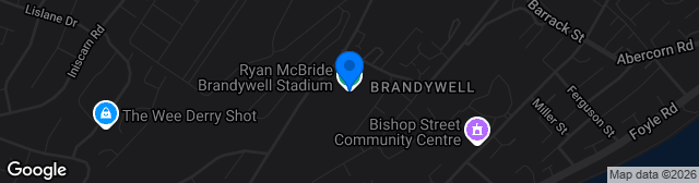 Map showing The Ryan McBride Brandywell Stadium