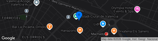 Map showing Estadio Ciudad de Valencia