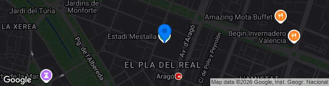 Map showing Estadio de Mestalla