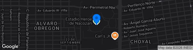 Map showing Estadio Héroe de Nacozari