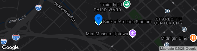 Map showing Bank of America Stadium
