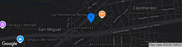 Map showing Estadio Miguel Hidalgo