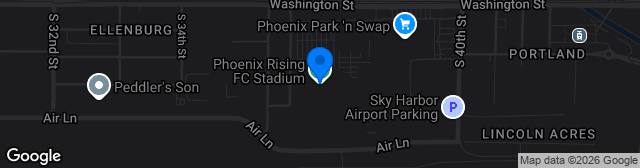 Map showing Phoenix Rising Stadium at 38th St/Washington