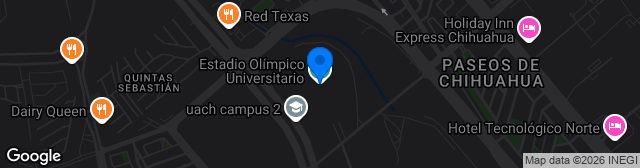 Map showing Estadio Olímpico de la UACH