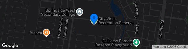 Map showing City Vista Recreation Reserve Pitch 1