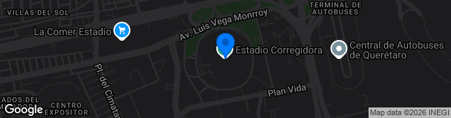 Map showing Estadio Corregidora