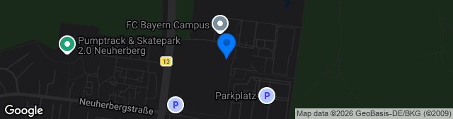 Map showing FC Bayern Campus Platz 1