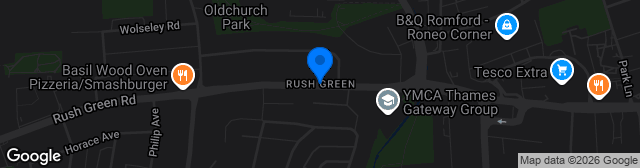 Map showing The Rush Green Stadium