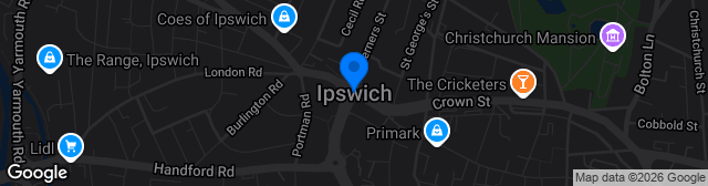 Map showing Ipswich Town Training Centre
