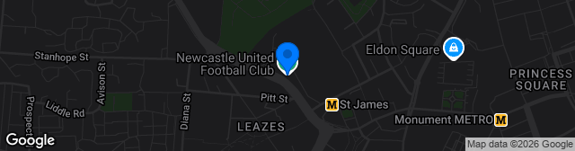 Map showing Newcastle United Football Academy