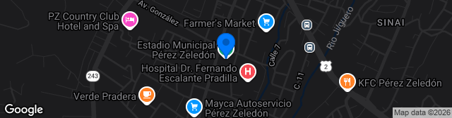 Map showing Estadio Municipal Pérez Zeledón