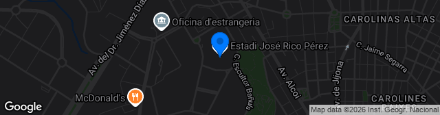Map showing Estadio José Rico Pérez