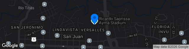 Map showing Estadio Ricardo Saprissa Aymá