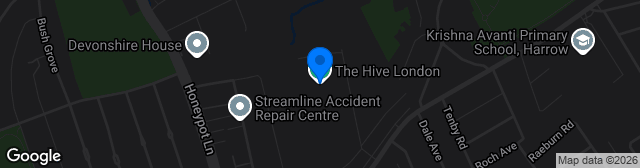 Map showing The Hive Stadium