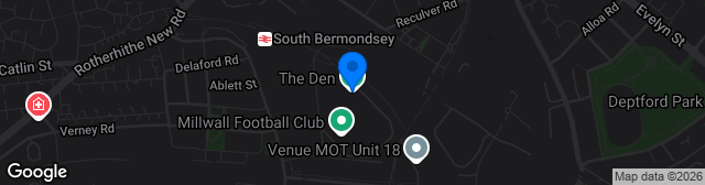 Map showing The Den