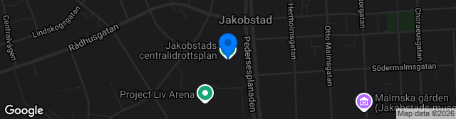 Map showing Jakobstads Centralplan (Pietarsaaren Keskuskenttä)