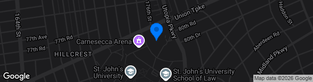 Map showing Belson Stadium at St John's University