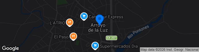 Map showing Estadio Municipal de Arroyo de la Luz