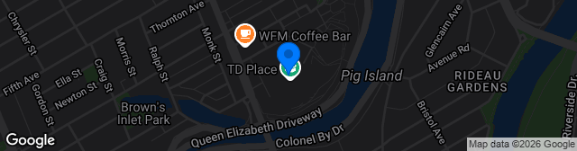 Map showing TD Place Stadium